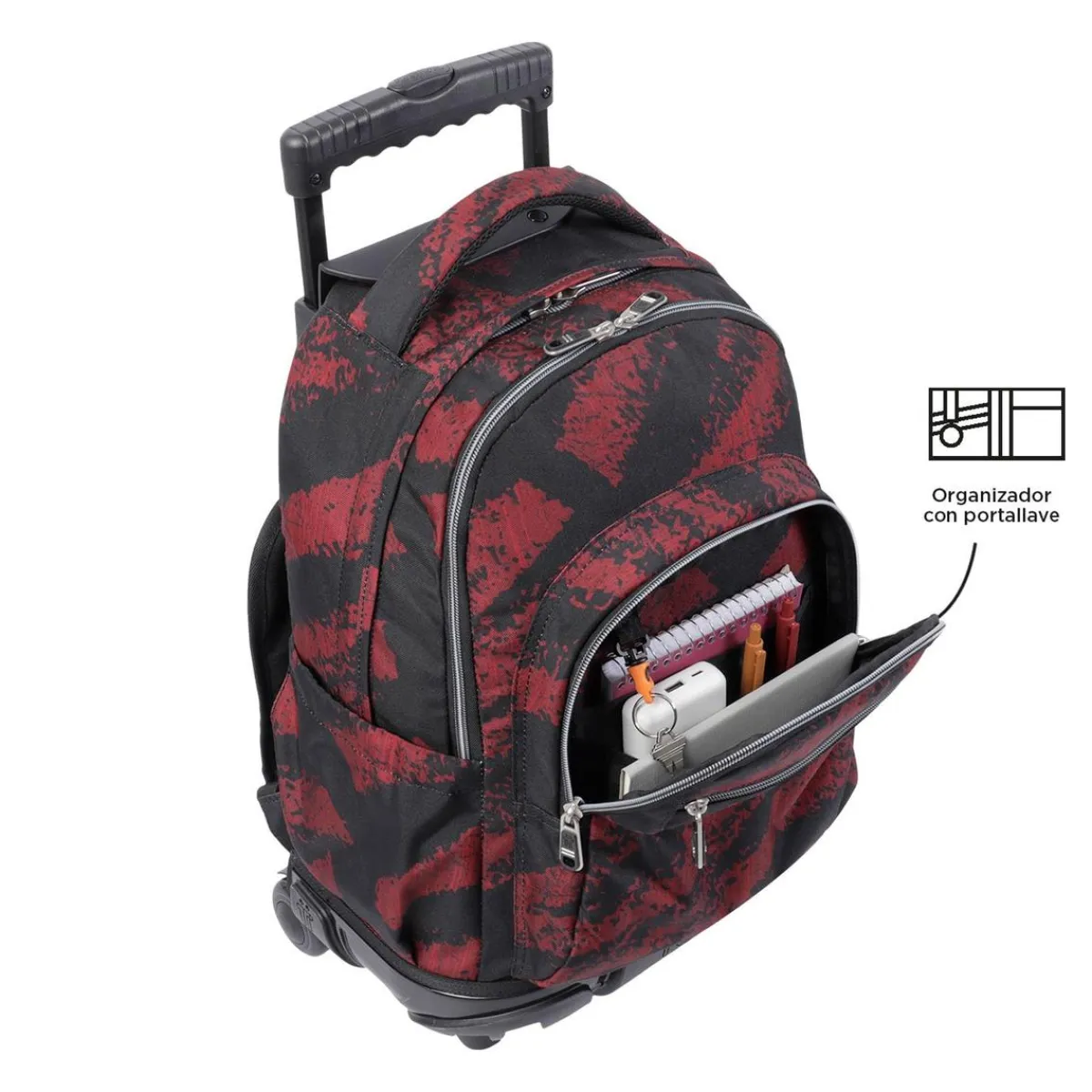 - Mochila escolar con ruedas tiza roja Renglones Material Escolar