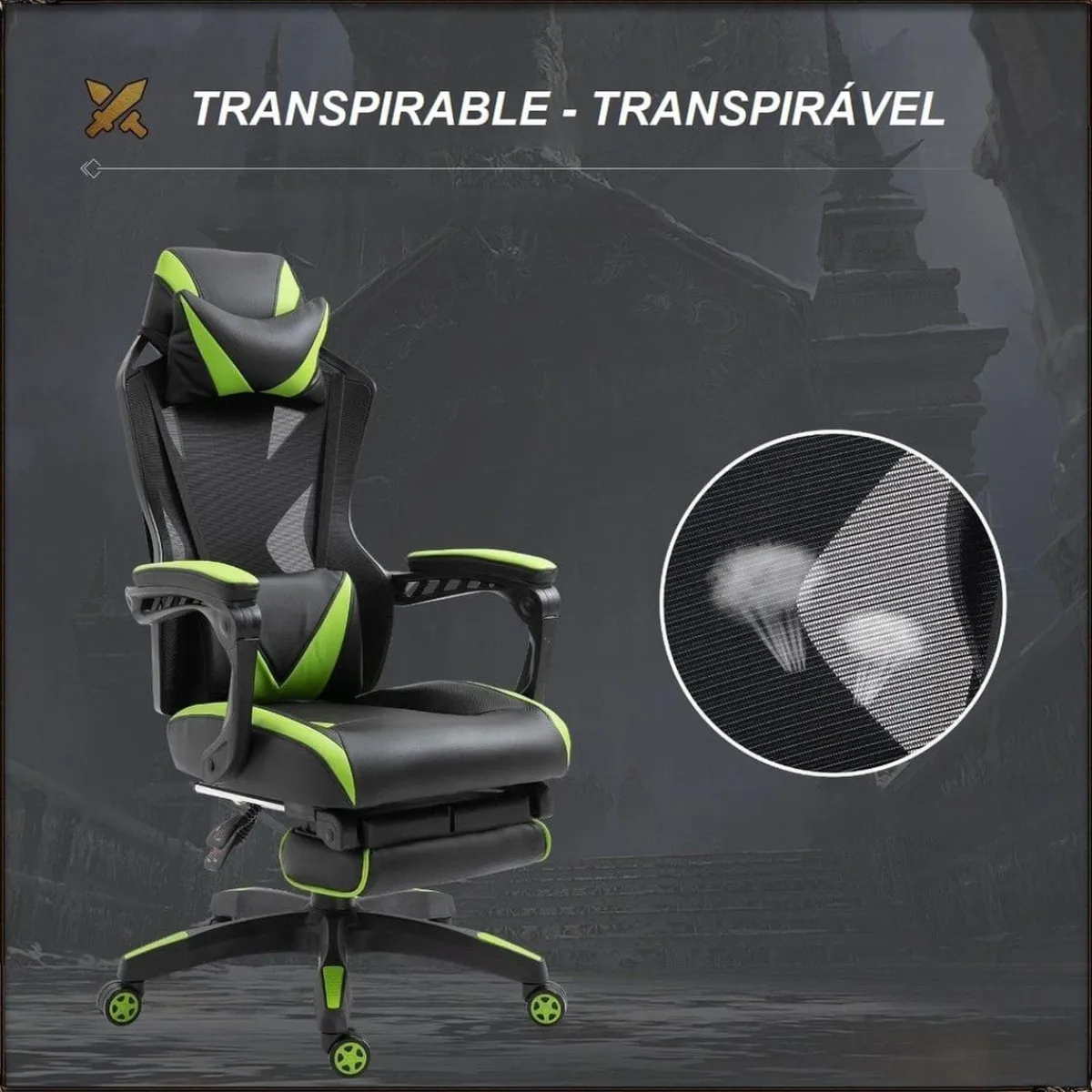 New Vinsetto - Silla Gaming ergonómica verde-negro Videojuegos