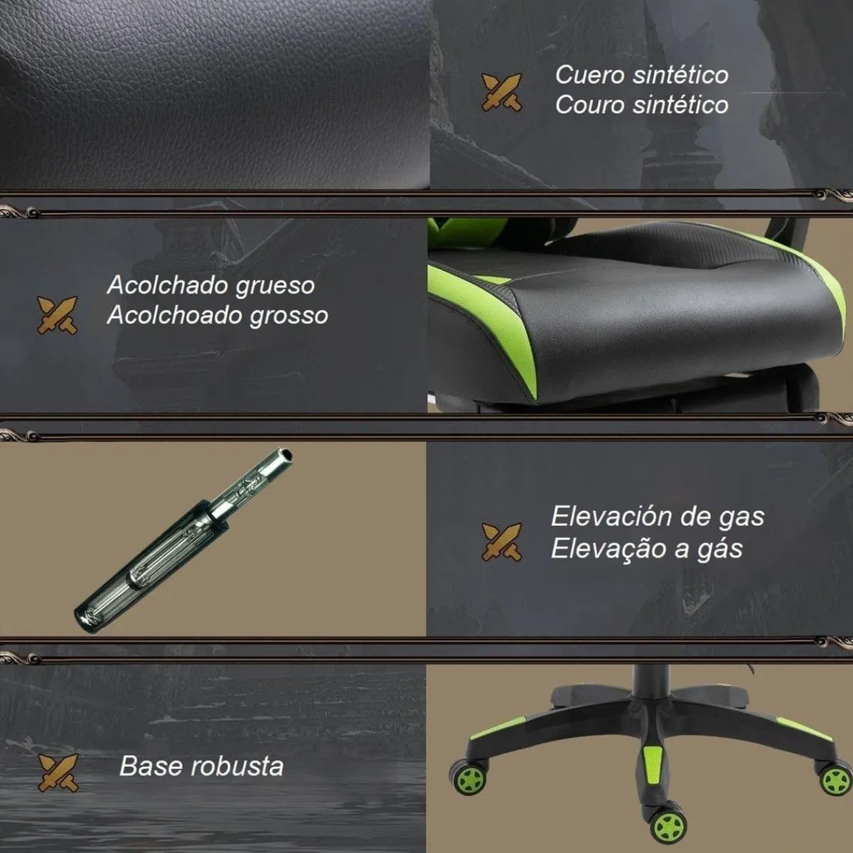 New Vinsetto - Silla Gaming ergonómica verde-negro Videojuegos