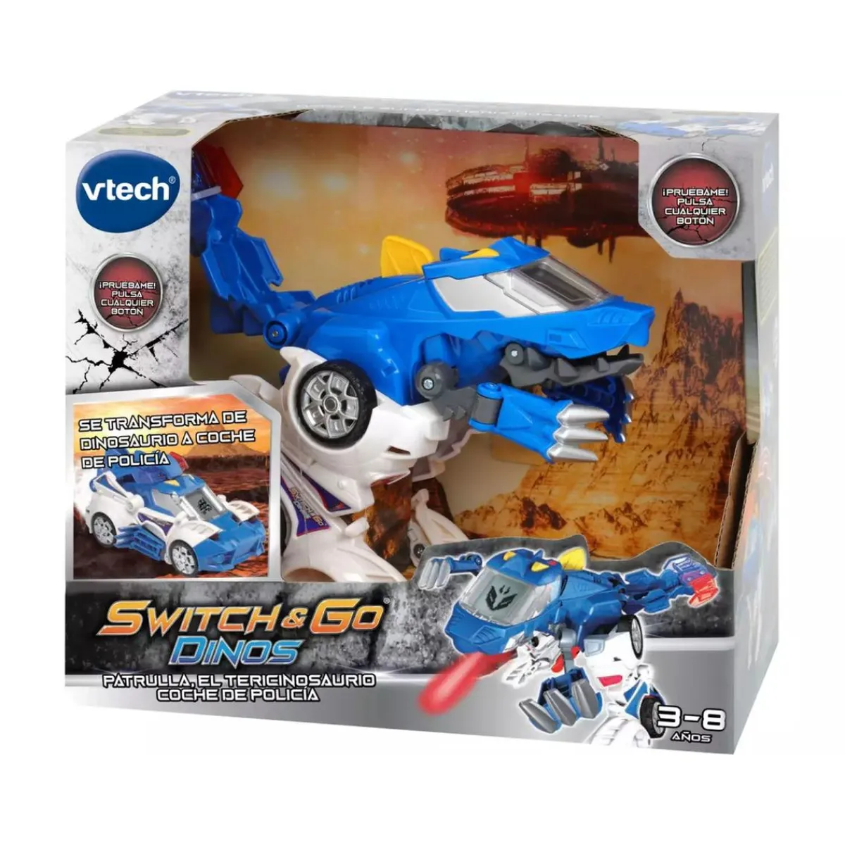 Online - Switch & Go Dinos Patrulla, tericinosaurio coche de policía transformable ㅤ Coleccionables Y Mini Mundos