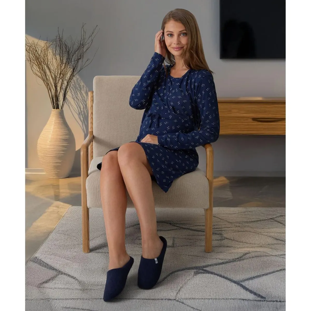Zapatillas de casa azul marino en pana con suela antideslizante*Prenatal Best
